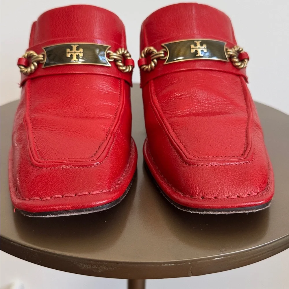 Tory Burch Leather Mules Size US 7.5 Tory Burch Red Leather Slip-On Shoes